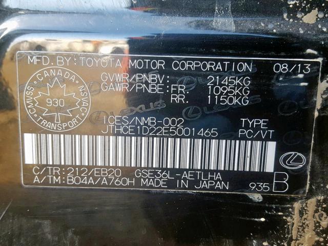 JTHCE1D22E5001465 - 2014 LEXUS IS 350 BLACK photo 10