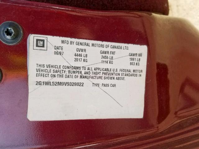 2G1WL52M0S1137082 - 1995 CHEVROLET LUMINA RED photo 10