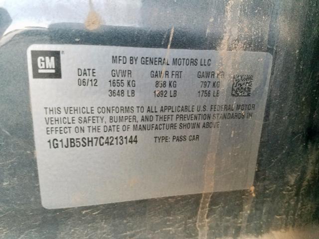 1G1JB5SH7C4213144 - 2012 CHEVROLET SONIC LS 灰色 照片 10