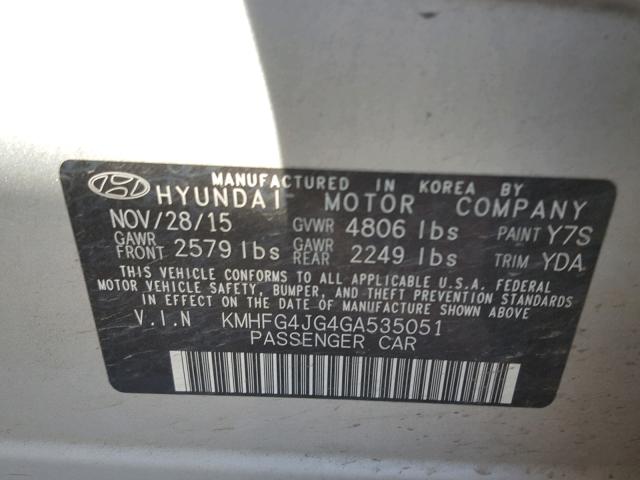 KMHFG4JG4GA535051 - 2016 HYUNDAI AZERA SILVER photo 10