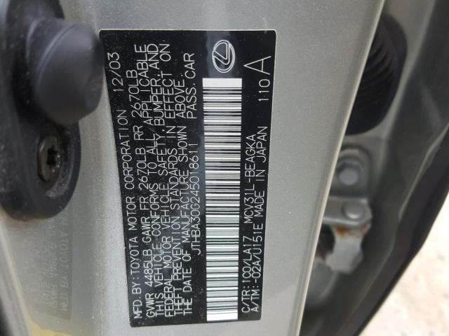 JTHBA30G245018611 - 2004 LEXUS ES 330 GRAY photo 10