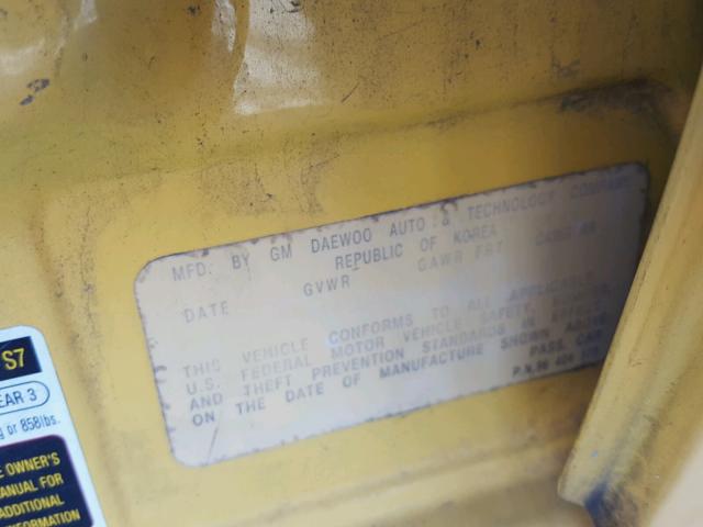 KL1TD62635B447382 - 2005 CHEVROLET AVEO BASE Sarı foto 10