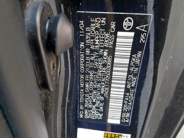 JTKDE177050030885 - 2005 TOYOTA SCION TC შავი ფოტო 10