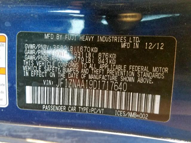 JF1ZNAA19D1717640 - 2013 TOYOTA SCION FR-S BLUE photo 10