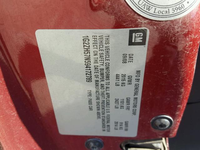 1G2ZH57N594172789 - 2009 PONTIAC G6 GT RED photo 10