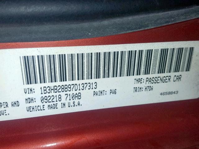 1B3HB28B97D137313 - 2007 DODGE CALIBER ORANGE photo 10