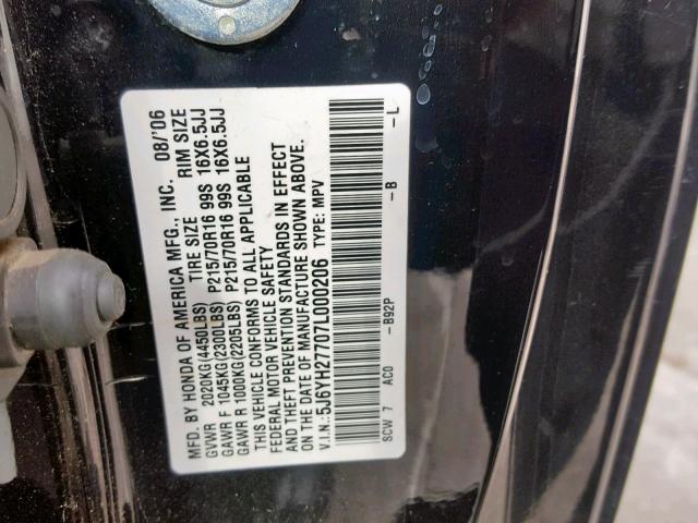 5J6YH27707L000206 - 2007 HONDA ELEMENT EX BLACK photo 10