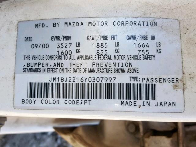 JM1BJ2216Y0307997 - 2000 MAZDA PROTEGE ES WHITE photo 10