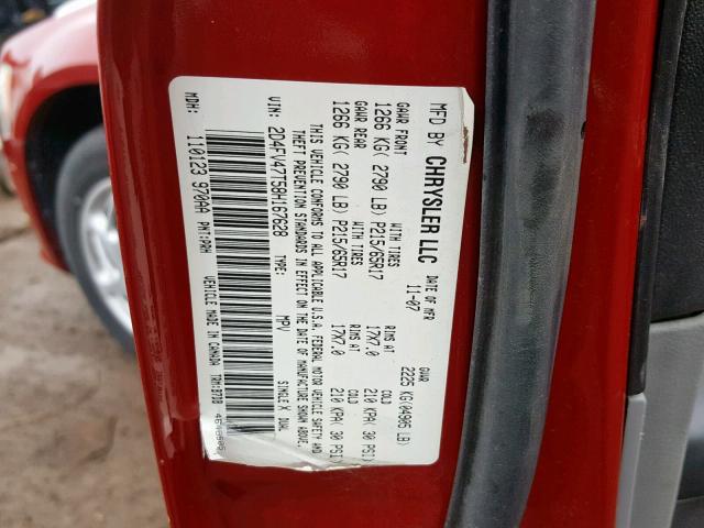 2D4FV47T58H167628 - 2008 DODGE MAGNUM RED photo 10