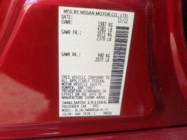 1N4BL3AP2DC191086 - 2013 NISSAN ALTIMA 3.5 RED photo 10