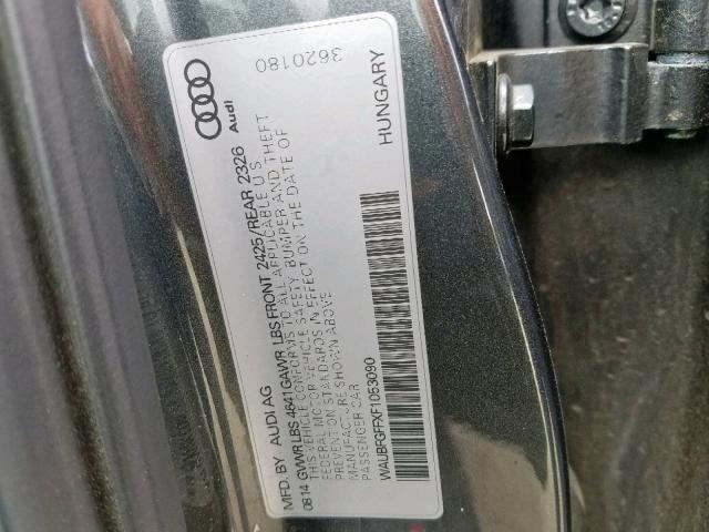 WAUBFGFFXF1053090 - 2015 AUDI S3 GRAY photo 10