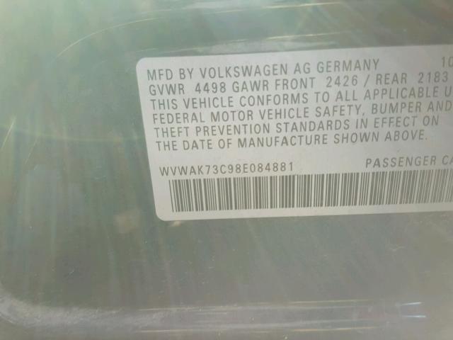 WVWAK73C98E084881 - 2008 VOLKSWAGEN PASSAT KOM BLUE photo 10