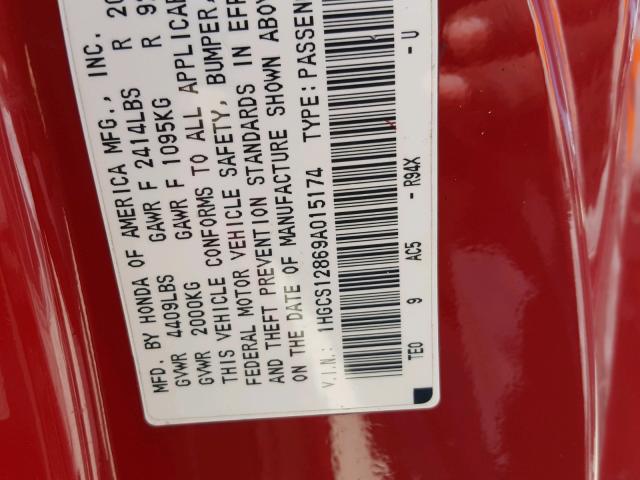 1HGCS12869A015174 - 2009 HONDA ACCORD EXL RED photo 10