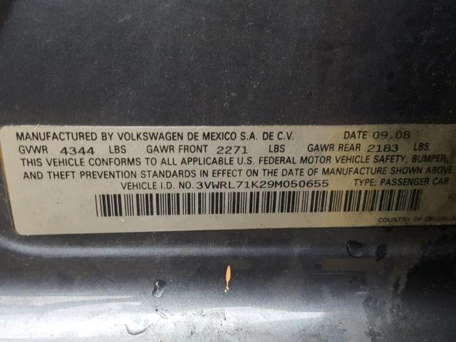 3VWRL71K29M050655 - 2009 VOLKSWAGEN JETTA TDI GRAY photo 10