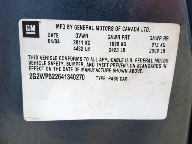 2G2WP522641340270 - 2004 PONTIAC GRAND PRIX GRAY photo 10