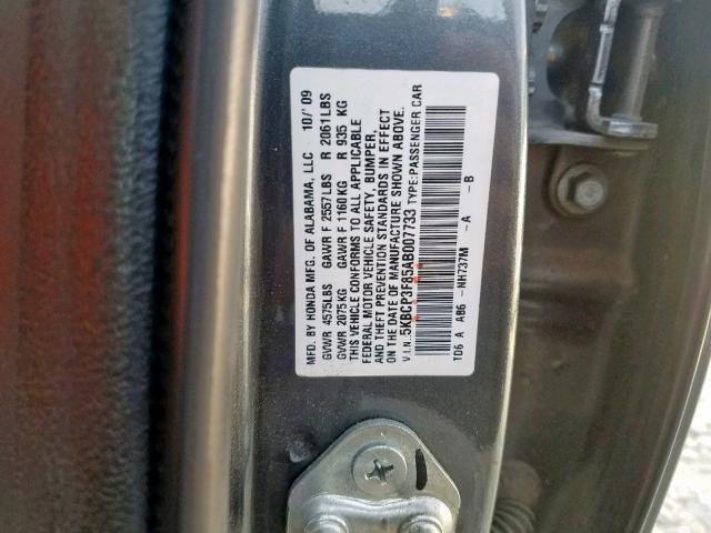 5KBCP3F85AB007733 - 2010 HONDA ACCORD EXL SILVER photo 10