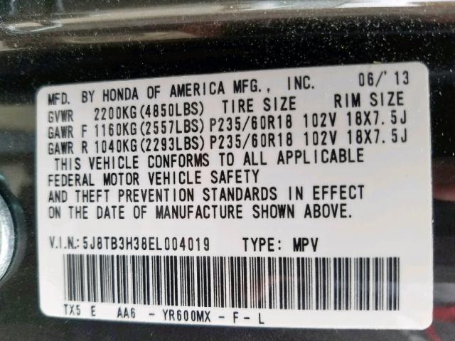 5J8TB3H38EL004019 - 2014 ACURA RDX GRAY photo 10