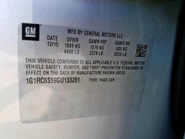 1G1RC6S59GU133281 - 2016 CHEVROLET VOLT LT SILVER photo 10