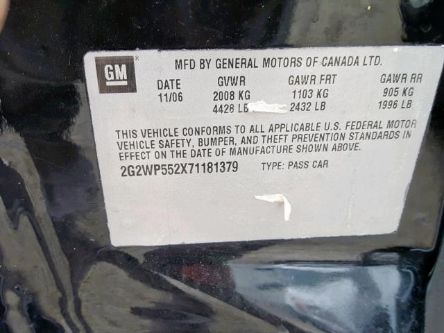 2G2WP552X71181379 - 2007 PONTIAC GRAND PRIX BLACK photo 10