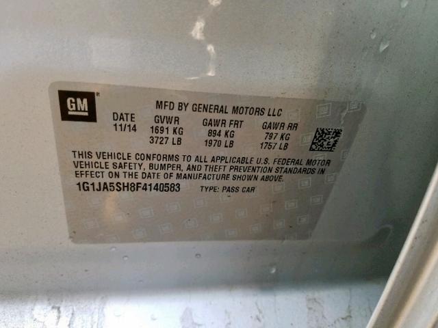 1G1JA5SH8F4140583 - 2015 CHEVROLET SONIC LS SILVER photo 10