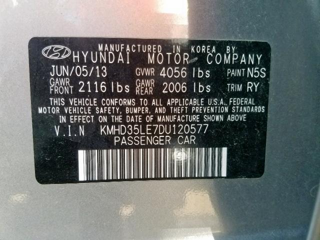 KMHD35LE7DU120577 - 2013 HYUNDAI ELANTRA GT GRAY photo 10