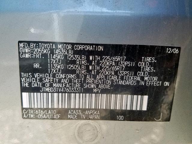 JTMBD31V476033311 - 2007 TOYOTA RAV4 LIMIT GREEN photo 10