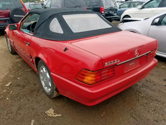 WDBFA67E8PF075384 - 1993 MERCEDES-BENZ 500 SL RED photo 3