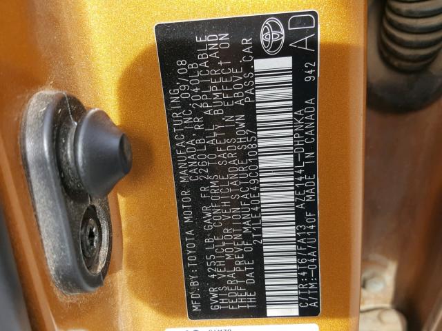 2T1LE40E49C010857 - 2009 TOYOTA COROLLA MA ORANGE photo 10