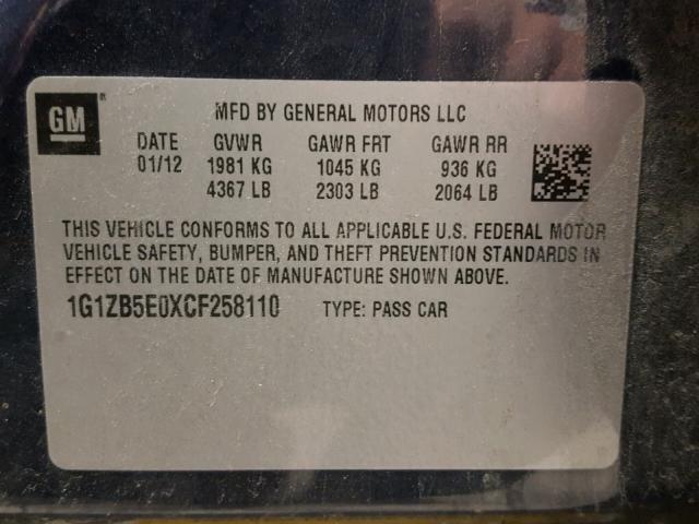 1G1ZB5E0XCF258110 - 2012 CHEVROLET MALIBU LS 蓝色 照片 10