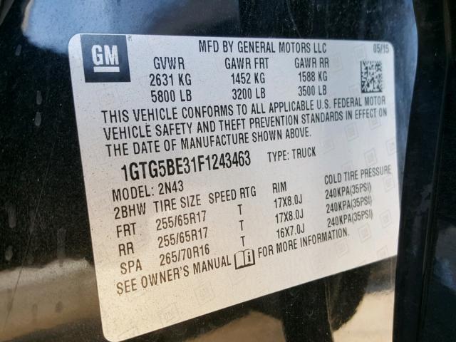 1GTG5BE31F1243463 - 2015 GMC CANYON SLE BLACK photo 10