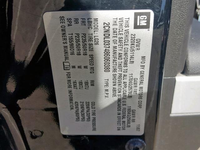 2CNDL037486060380 - 2008 CHEVROLET EQUINOX SP BLACK photo 10