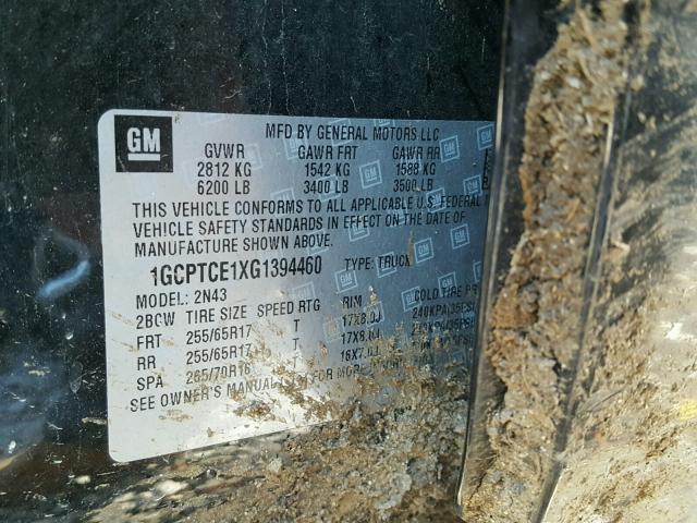 1GCPTCE1XG1394460 - 2016 CHEVROLET COLORADO L BLACK photo 10