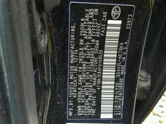 4T1BK1EB4FU149530 - 2015 TOYOTA AVALON XLE BLACK photo 10