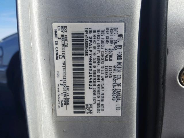 2FALP74W8VX104833 - 1997 FORD CROWN VICT SILVER photo 10