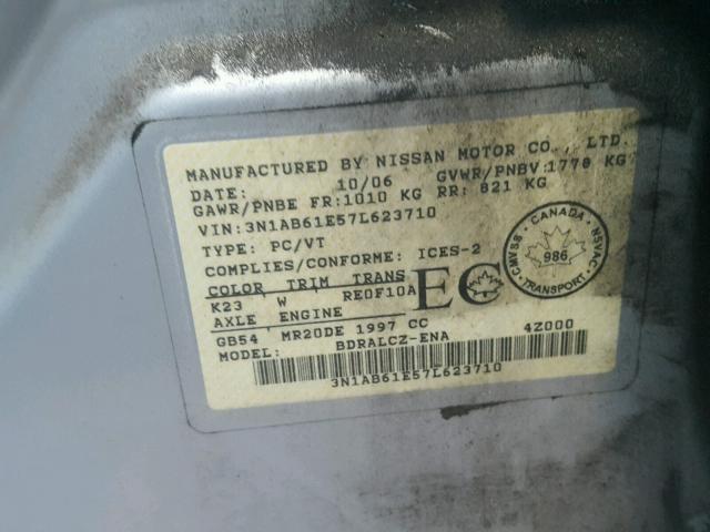 3N1AB61E57L623710 - 2007 NISSAN SENTRA 2.0 SILVER photo 10