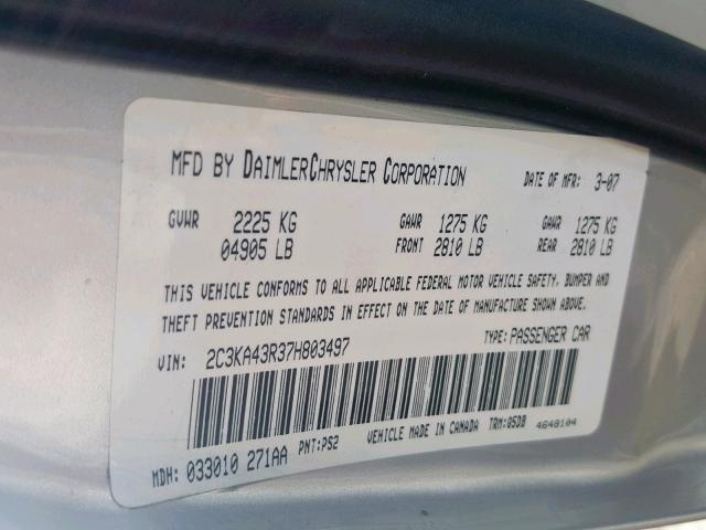 2C3KA43R37H803497 - 2007 CHRYSLER 300 SILVER photo 10