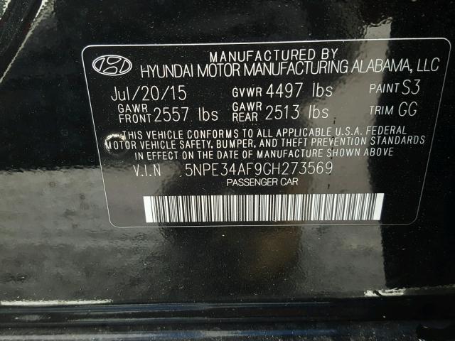 5NPE34AF9GH273569 - 2016 HYUNDAI SONATA SPO BLACK photo 10