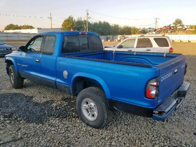 1B7GG22X9YS701989 - 2000 DODGE DAKOTA BLUE photo 3