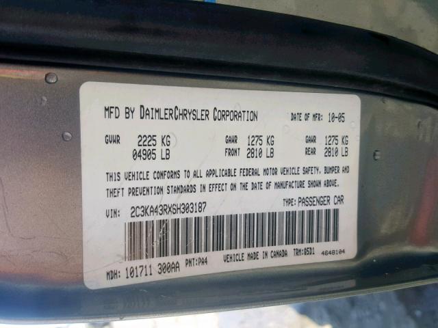 2C3KA43RX6H303187 - 2006 CHRYSLER 300 GRAY photo 10