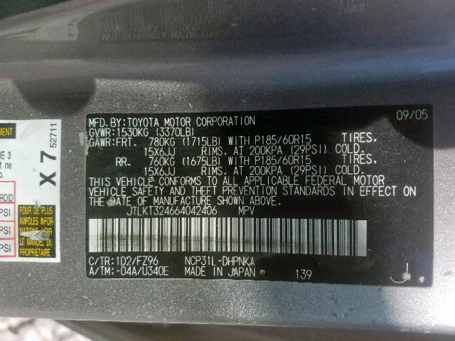 JTLKT324664042406 - 2006 TOYOTA SCION XB ნაცრისფერი ფოტო 10