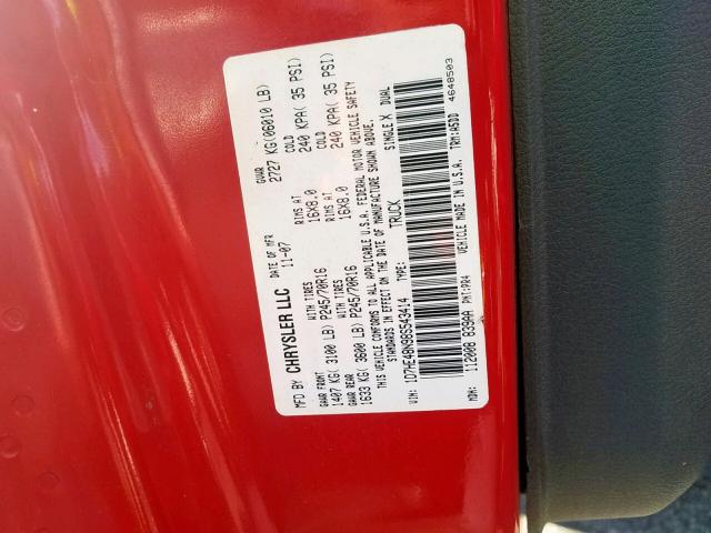 1D7HE48N98S543414 - 2008 DODGE DAKOTA QUA RED photo 10