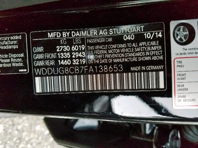 WDDUG8CB7FA138653 - 2015 MERCEDES-BENZ S 550 BLACK photo 10