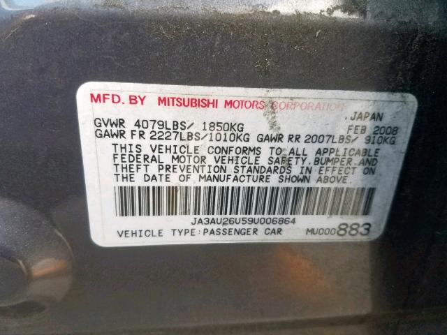 JA3AU26U59U006864 - 2009 MITSUBISHI LANCER ES/ GRAY photo 10