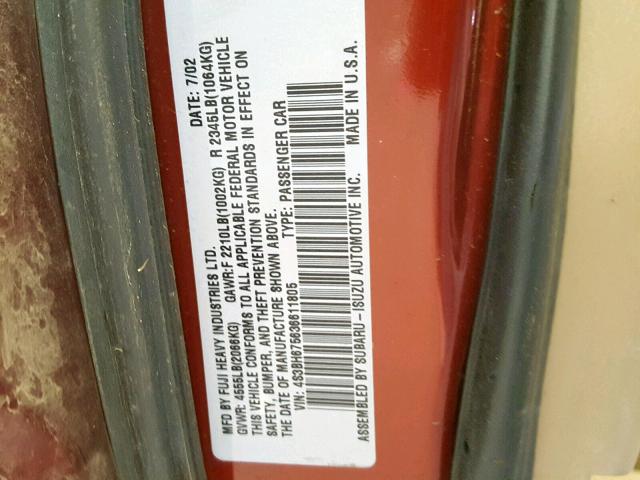 4S3BH675636611805 - 2003 SUBARU LEGACY OUT MAROON photo 10