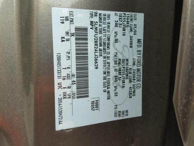 5LMFU28R24LJ36639 - 2004 LINCOLN NAVIGATOR 金色 照片 10