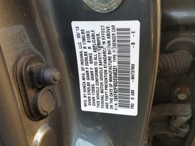 19XFB2F95DE046331 - 2013 HONDA CIVIC EXL GRAY photo 10