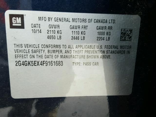 2G4GK5EX4F9161683 - 2015 BUICK REGAL BLUE photo 10