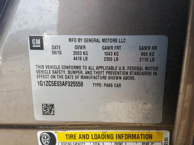 1G1ZC5E03AF325558 - 2010 CHEVROLET MALIBU 1LT BROWN photo 10