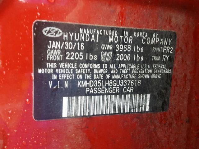 KMHD35LH8GU337618 - 2016 HYUNDAI ELANTRA GT RED photo 10