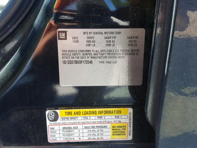 1G1ZG57BX9F172546 - 2009 CHEVROLET MALIBU LS 黑色 照片 10